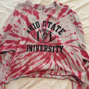 PINK Victoria's Secret Red and White Tie-Dye Top OSU sweatshirt